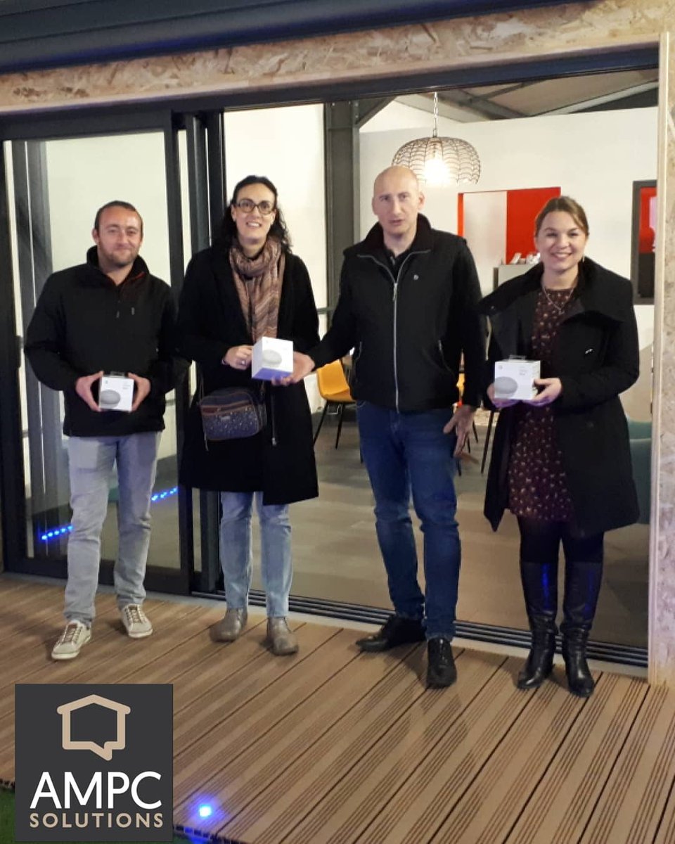 AMPC_Solutions's tweet photo. Remise des 3 google home ce soir dans nos locaux. Bravo à nos trois gagnants qui vont profiter de l'assistance vocale chez eux et peut être un jour domotiser leur habitat pour l'activer à la voix.
#tirageausort #jeux #Aizenay #vendee #googlehome #ampcsolutions https://t.co/BzyW5g33lg