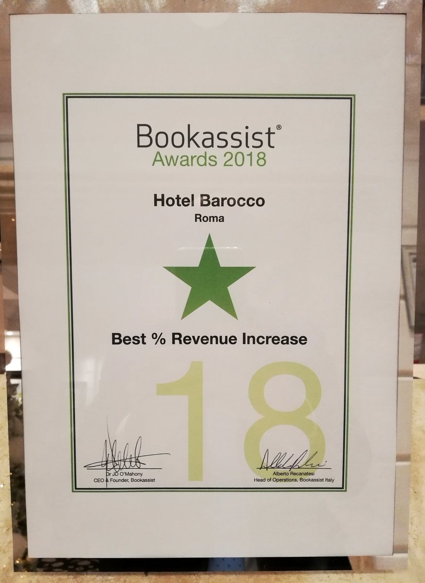HotelBarocco's tweet photo. We are proud to announce our Award!🎊
#baroccohotel #rome #italy #piazzabarberini #hotel #eternalcity #bookassist #award https://t.co/8wW6lBJq5o