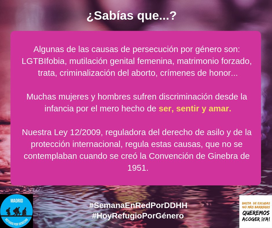 Ser mujer es el factor clave en la comisión de crímenes de honor. En países como Jordania, Turquía, Siria, o la vecina Marruecos, negarse a un matrimonio forzado puede generar una situación mortal de violencia intrafamiliar. #SemanaEnRedPorDDHH #HoyRefugioPorGénero
