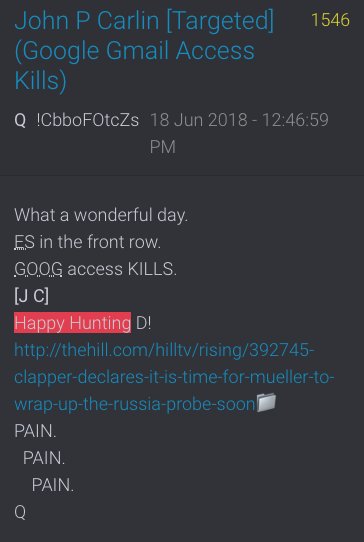 Q1546What a wonderful day.ES in the front row.GOOG access KILLS.[J C]Happy Hunting D!D=4?SEC Form 4 (Insider Trades) https://www.nasdaq.com/symbol/goog/insider-tradesQ2589What a coincidence.Q #HappyHunting @POTUS  #QArmy  #QAnon  #PatriotsUnited