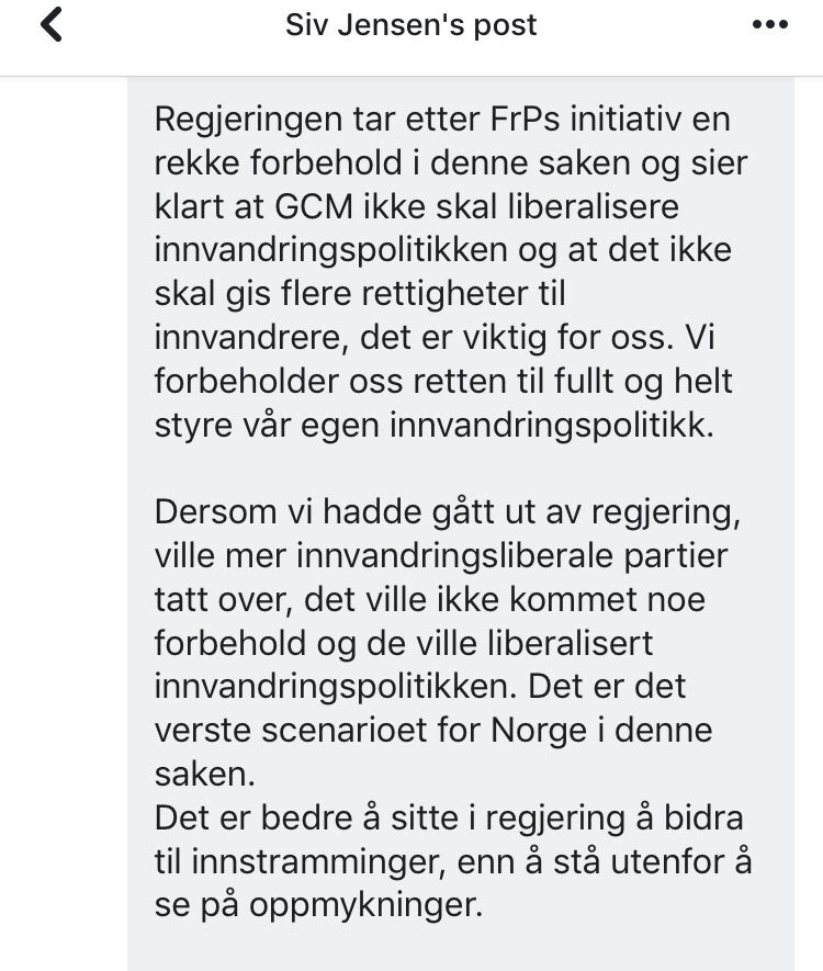 forsberg's tweet photo. Kommentarfeltet under Siv Jensens «anti-hets»-post er smekkfullt av konspirasjonsteorier og falske «fakta» om innvandring. Og isteden for å korrigere spiller Jensen på frykten. Bare FrP står mellom dere og de barbariske horder. https://t.co/JcAkVM3LiZ