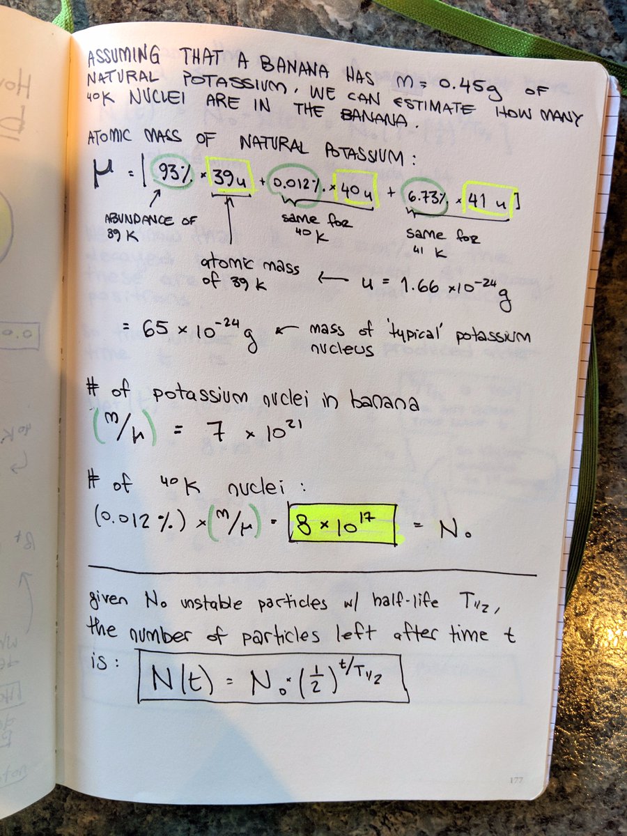 FlipTanedo's tweet photo. A banana produces a positron (#antimatter) every two hours or so. Thanks @ElizQuill for posing the question.  

ps. Don't take my word for it, #CheckMyWork.  

Thanks to the @BrookhavenLab National Nuclear Data Center for making the data available: https://t.co/BNuTEXLDwn https://t.co/w8ArT6ZrQs