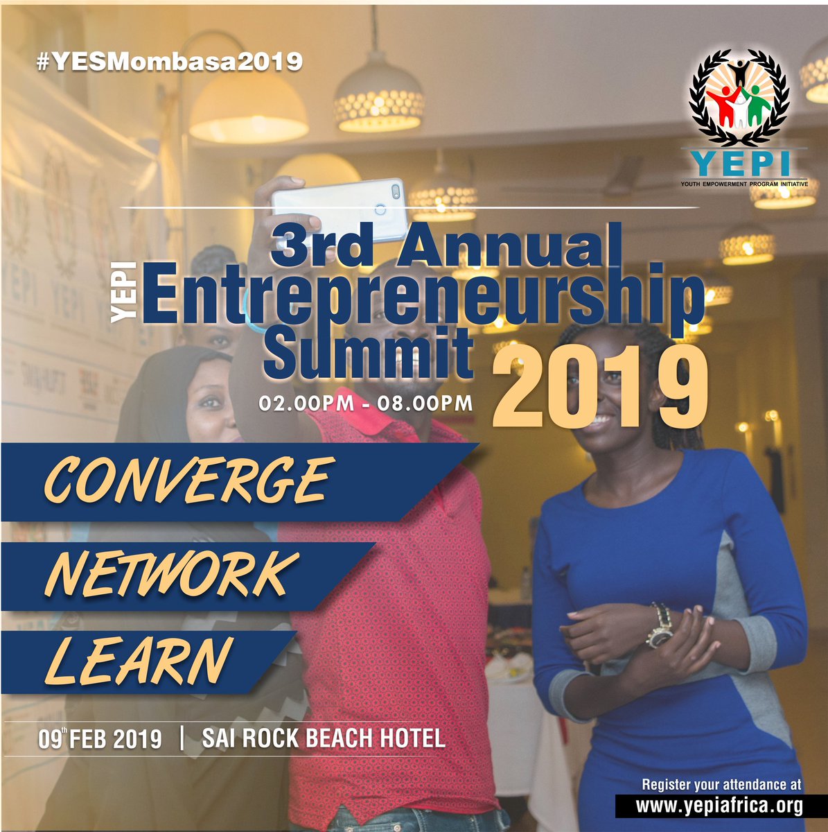Register Now: Third Annual YEPI Entrepreneurship Summit on Saturday Feb 9th, Sai Rock Beach Hotel. We offer great lineup of speakers covering emerging technologies, impact investments, leadership and innovation. Converge | Network | Learn. #YESMombasa2019 bit.ly/2Pfs5Rs