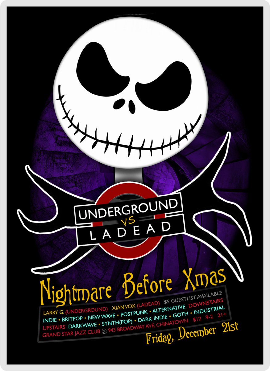 xianvox's tweet photo. Friday 12/21, DTLA β @CLUBUNDERGROUND and #LADEAD present ββ THE NIGHTMARE BEFORE XMAS ββ 2 Levels #PostPunk #Darkwave #Synthpop #Indie #Synth #EBM #80s #90s #Britpop #Dance with @XianVox + Larry G (@IAmSupercrass)!!!
βΊβΊ Event & Guestlist Info @ https://t.co/PHSdAI7Yq3 https://t.co/bYwK8bjGFi