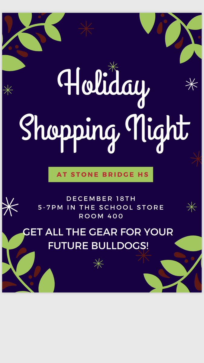 Bulldogs! Don’t forget tomorrow is the K9 Korner’s annual holiday sale from 5-8 PM. There will be discounts on sweatshirts, hats, sweatpants and more! Stock up on all your bulldog apparel before winter break 🐶🎄