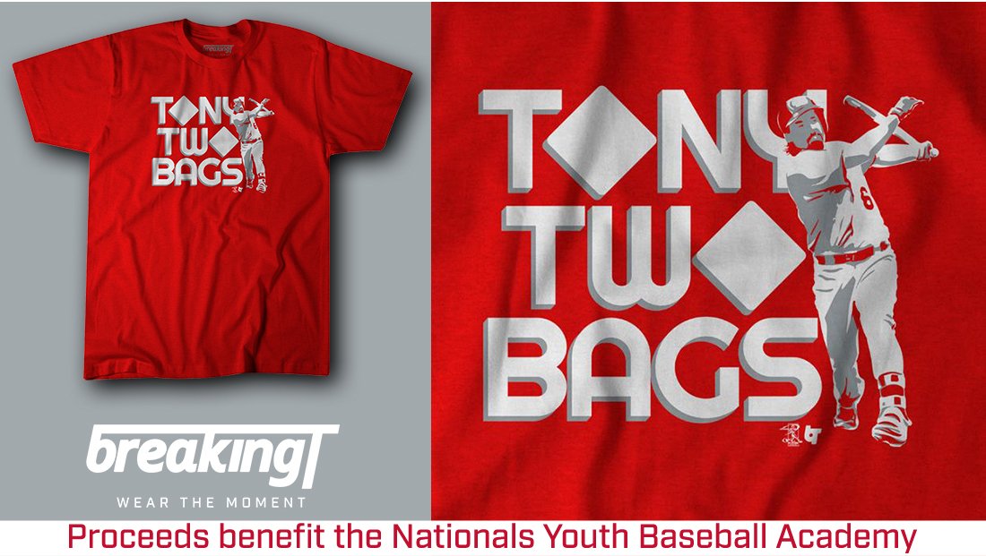Nats4Good's tweet photo. ATTN: @Nationals fans - Add this to your holiday list! @breakingtco is donating proceeds from all "Tony Two Bags" shirts sold between now and the end of the year to the @NatsAcademy for our #RendonMatch challenge. Get it now https://t.co/Yf2qYtaV8g https://t.co/m0UqiaHYcQ