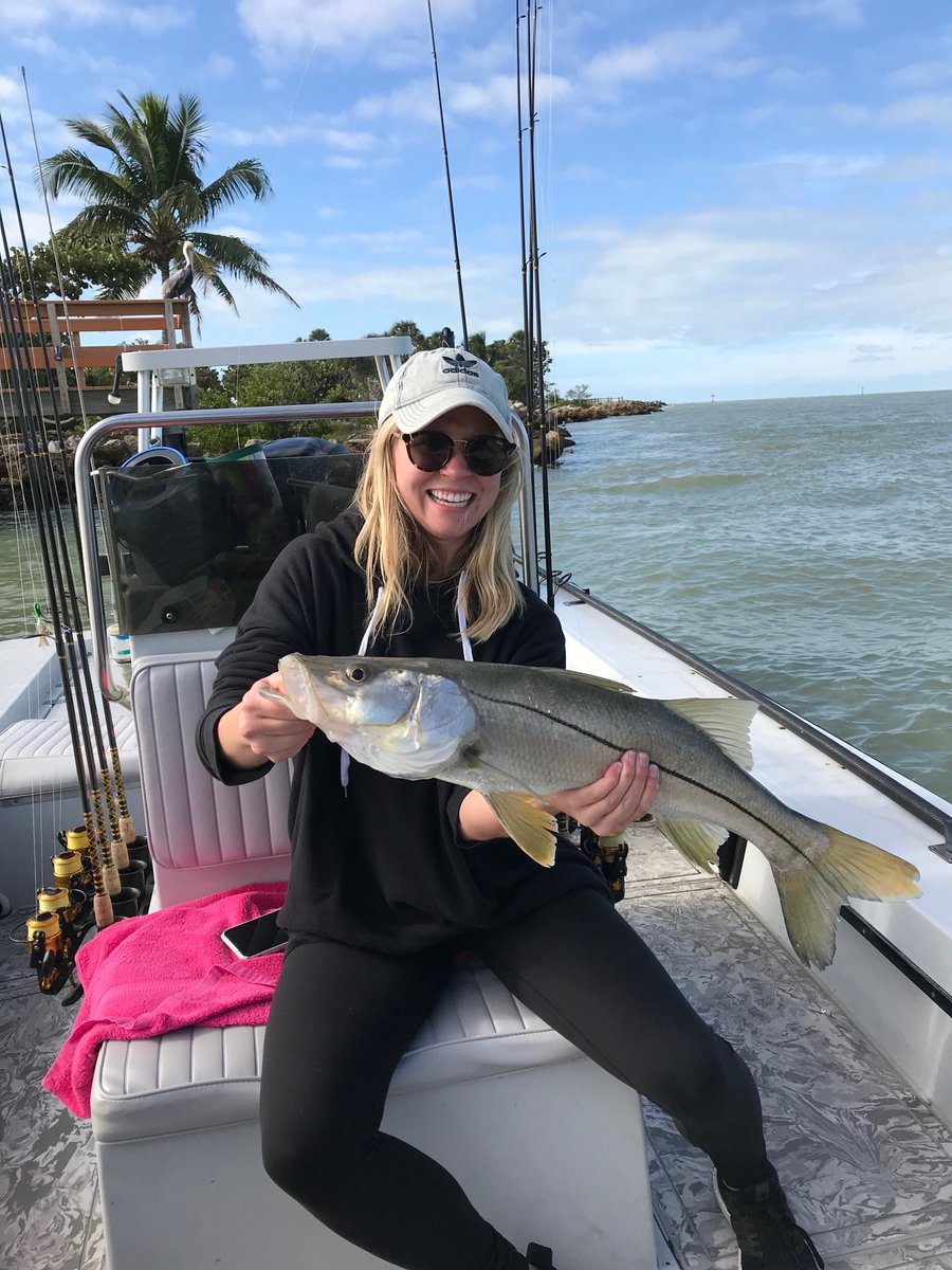 CaptainPatGould's tweet photo. Lots action today for Romeo, Jordan and Michelle. Michelle wins big fish award with this 28 inch snook https://t.co/RxBAbd8c81
