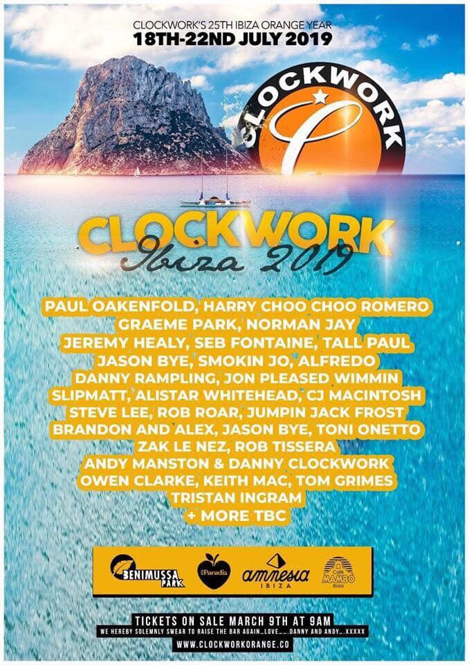 Two special dates for your Diaries next Summer. And this is one of them...🔥
@Clockwork_OClub #Ibiza  with this lovely lot 🙌
@pauloakenfold @harrychoochoo @graemepark @NormanJayMB @AlfredoFiorito @dannyrampling @Slipmatt @cjmackintosh @JumpinJackFrost @tristaningram @RobTissera