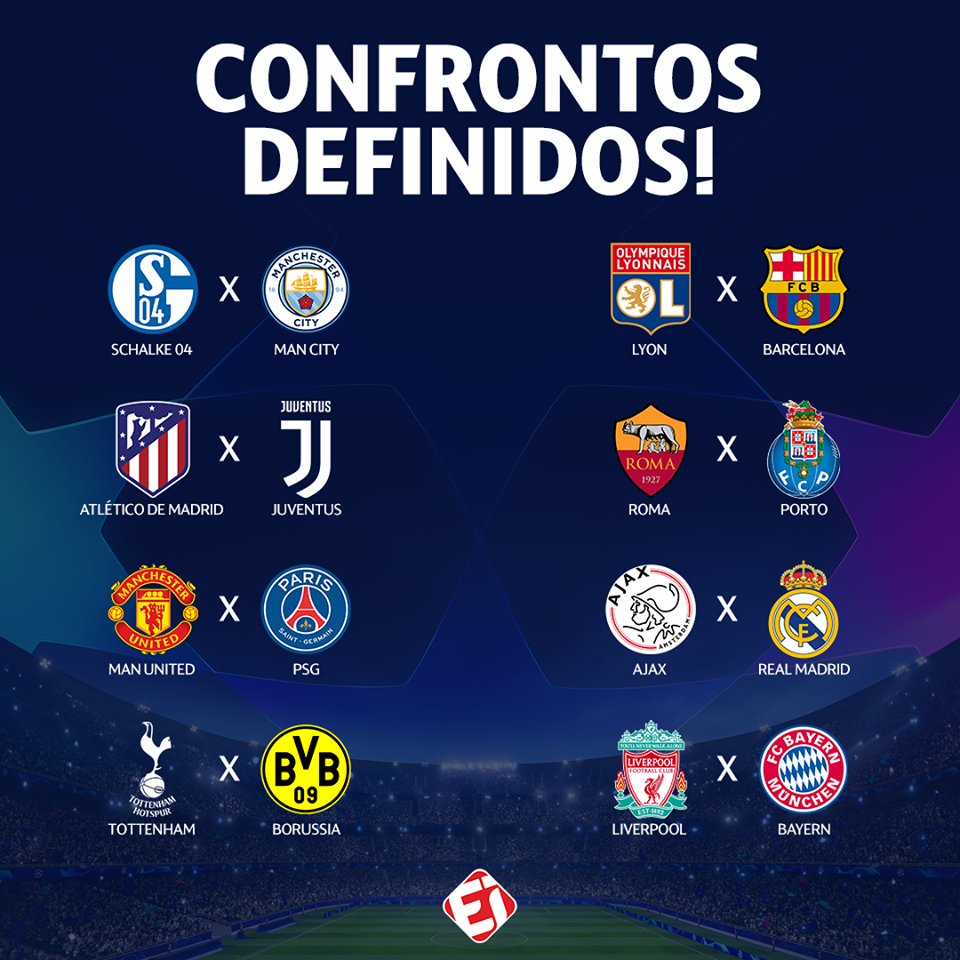 Confrontos das oitavas da Champions League serão definidos em sorteio