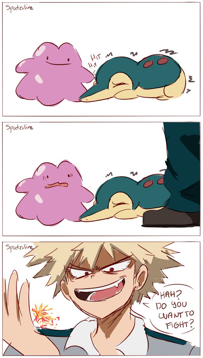 BNHA Pokemon AU - Cyndaquil + Kacchan (and an ooc Monoma?? lol) Cyndaquil is extremely shy, gets scared easily and it cries a lot. Cyndaquil is not scared of Izuku, not because I ship Bakudeku but because.. (continue reading on the thread thingy) #BNHA 