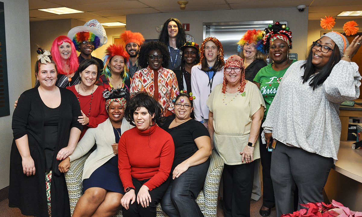 TheArcBaltimore's tweet photo. Our main office kicked off our Holiday #spiritweek18 with a huge potluck representing over ten of our departments. Oh, and yeah, we also had a Crazy Hair (and accessories) Day! Be on the lookout for more pics and videos throughout the week from all of our locations. https://t.co/7zgb1nLAGC