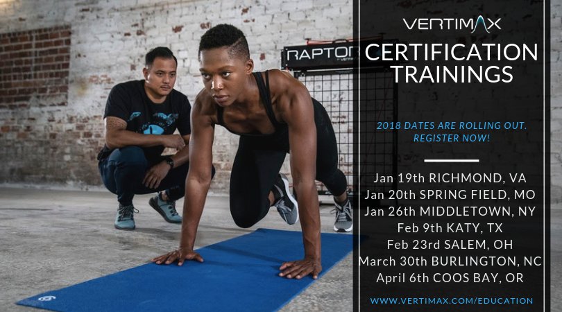 GetRaptorFit's tweet photo. 2019 #VertiMax Certification Trainings are rolling out! January is just around the corner. Check out this trainings that are available across the U.S. https://t.co/eeVxKO5zQB 

#VertiMaxCertification #CertifiedVertiMaxTrainer #fitness #certification  #CECs @acefitness @VertiMax https://t.co/BwQb8tBDkP