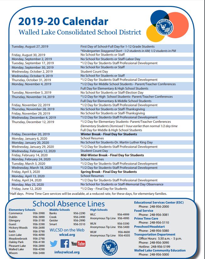 Walled Lake Schools on Twitter "Click the link below to view the 2019