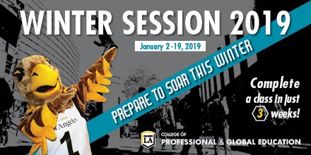 calstatelapage's tweet photo. Did this semester not go as planned? There's still time to enroll in #WinterSession! Whether you're getting back on track or getting ahead, you can finish a class in just 3 weeks with Winter Session ❄️

Details: https://t.co/x4bn5yeRJH
@CalStateLA https://t.co/KHb9635P64