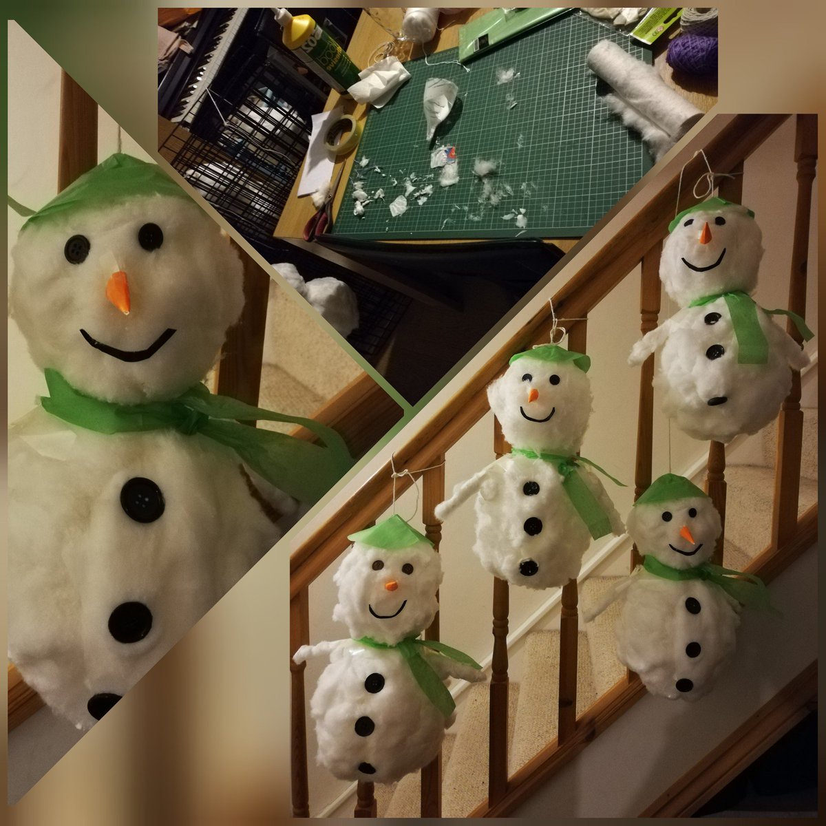 KayleighMBunker's tweet photo. @thisisheart @EE Still finding glue and cotton wool everywhere in our household, but we had fun making our hanging snowmen! @thisisheart @EE @HeartWilts #heartfamilychallenge https://t.co/G53R5m7AbH