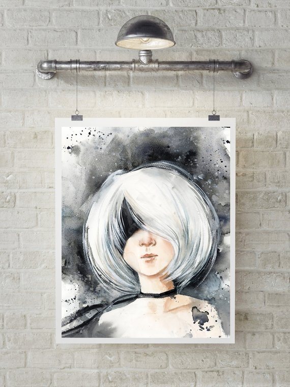 Canotstoppainting On Twitter: "2B Nier Automata Anime Art Print, Anime Watercolor Art Print, Anime Painting Art, Anime Wall Fine Art Print In Black And White #Animeprint #Animeartprint $14.00 ➤ Https://T.co/Xj3Qr2Upa2 Https://T.co/W6Odb7Ufex" /