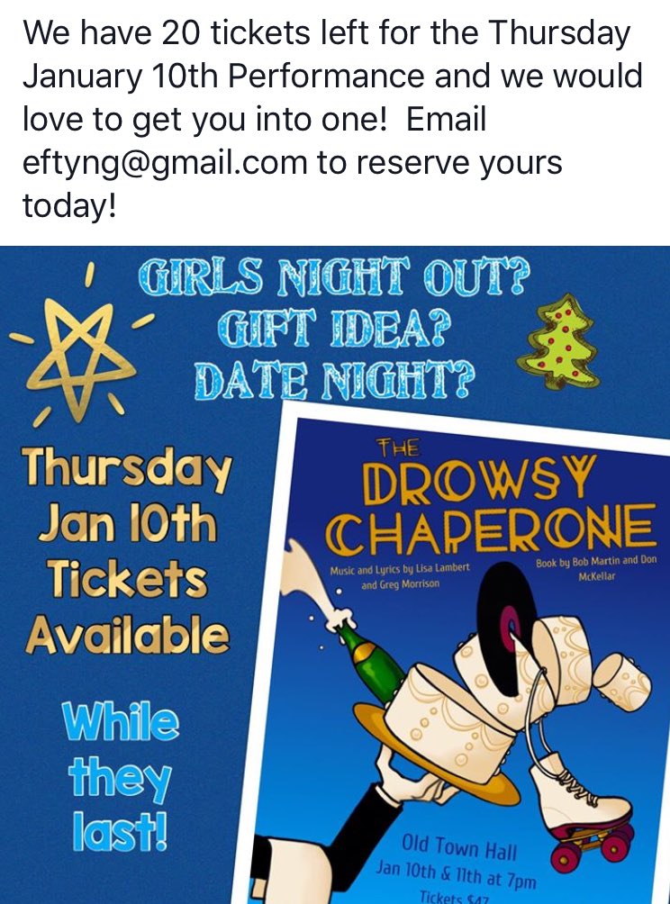Need a present w/o going near the mall? Have that hard to buy for friend? Dinner theater is the answer! Eftyng@gmail.com #TpsPrepares