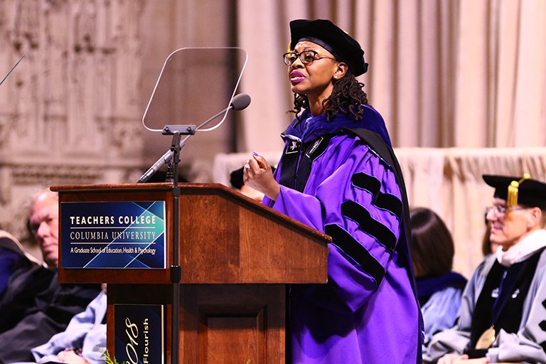 TeachersCollege's tweet image. “We can all travel the road of infinite possibilities,” said Yolanda Sealey-Ruiz (M.A. ’95, @RuizSealey), Associate Professor of English Education, in her captivating poem honoring TC’s future #TCInauguration #TCAlumni bit.ly/2A5RIPU