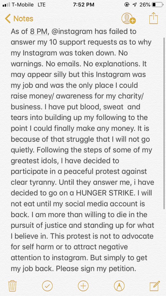 I Will Be Starting A Hunger Strike Tonight Until I Hear A Response From  The <a href="/instagram/">Instagram</a> Team. I Will Also Be Giving 1000 Dollars To Someone Who Retweets This. God Bless Everyone.