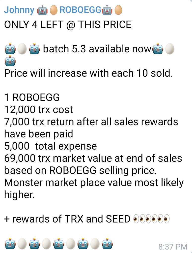 Primo_DAO's tweet photo. Go jump over to our telegram room 
@EMStokengroup
We will be giving away a ROBOEGG!!! Find out how. Plus amazing deals and news coming up on our #EMStoken @Crypto_Wolf1 @TronNews_ @EggiesEGG #trx #roboegg #crypto #games #EMS https://t.co/hBxub1JRBf
