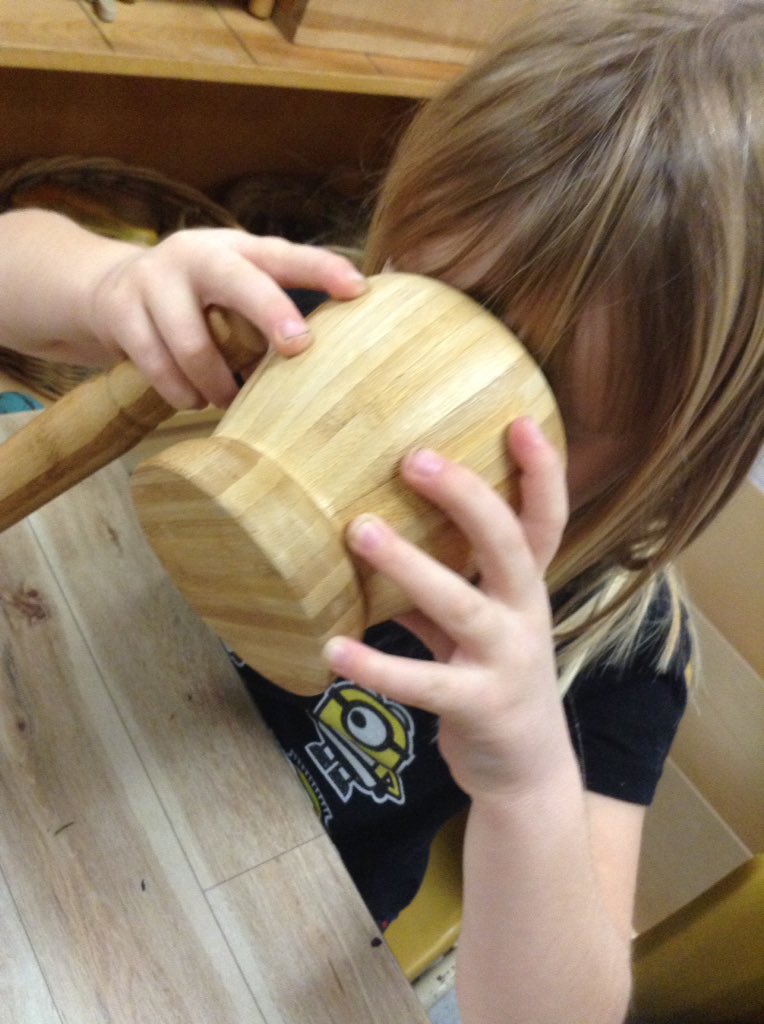 Our new mortars and pestles helped us investigate these evergreen branches using our sense of smell! 'It smells like my Christmas tree' #fdk #discoverycenter #senseofsmell