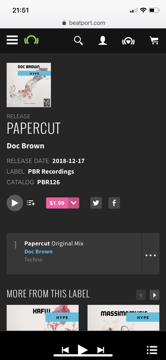 Another certified HYPE release on <a href="/beatport/">Beatport</a>, our latest from <a href="/docbrowndj/">Doc Brown</a> ‘Papercut’ beatport.com/release/paperc… #techno