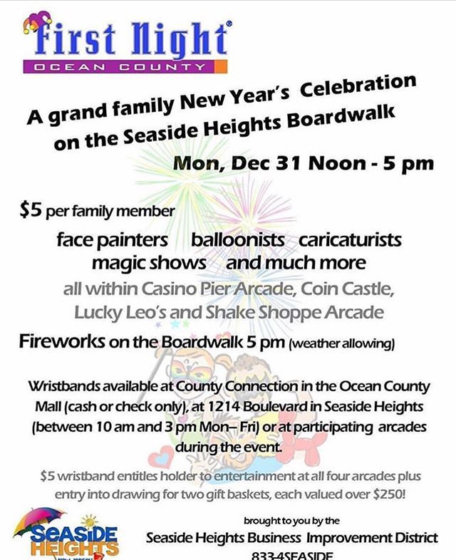 SeasideNights's tweet photo. If your looking for something fun to do on #newyearseve with the whole family come down to the #seasideheights boardwalk for there New Years celebration party 🎉 ‼️ The price is 5$ per family member to get in on the fun ‼️ Face painting, magic shows , balloon 🎈 making and muc… https://t.co/Ic8nb2fEDO