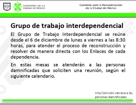 Gabyauacm1's tweet image. Todos los días de lunes a viernes a las 8:30 am, miembros el Consejo Consultivo, junto con Lic. César Cravioto se atenderá a personas afectada por el #S19. Lugar: Salón de usos Múltiples, en el edificio de Gobierno, entre 20 de noviembre y Pino Suárez. 
#ReconstrucciónIntegral