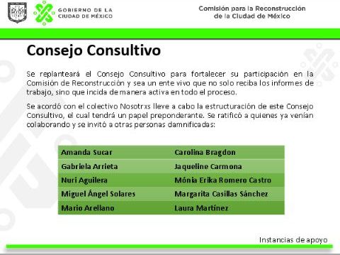 Gabyauacm1's tweet image. Todos los días de lunes a viernes a las 8:30 am, miembros el Consejo Consultivo, junto con Lic. César Cravioto se atenderá a personas afectada por el #S19. Lugar: Salón de usos Múltiples, en el edificio de Gobierno, entre 20 de noviembre y Pino Suárez. 
#ReconstrucciónIntegral