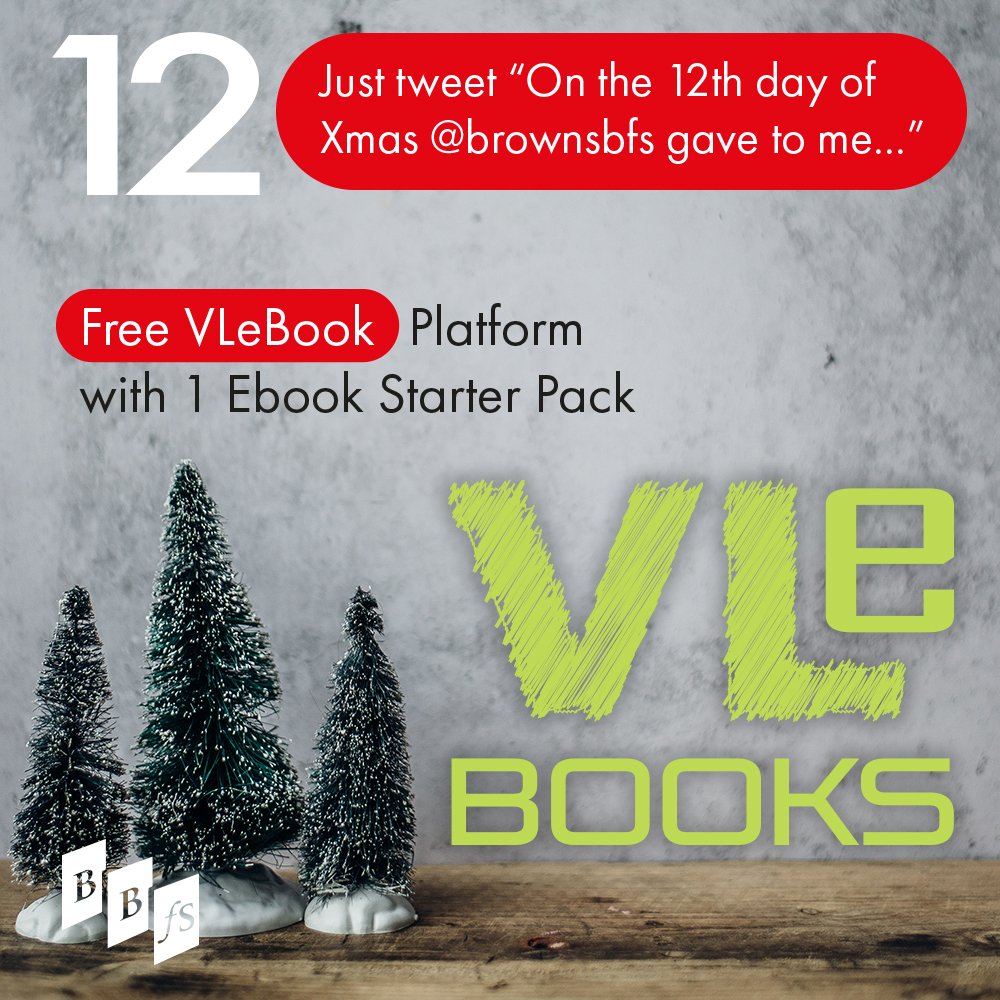 Browns_Books's tweet photo. Our FINAL #giveaway !!
On the 12th day of #Christmas @BrownsBFS gave to me.....a years #FREE subscription to our #eBook platform - #VLeBooks PLUS 1 #eBook Starter Pack
To enter please tweet 'On the 12th day of Xmas @BrownsBFS gave to me....'
#BBFS #ChristmasGiveaway #BBFSGaveToMe https://t.co/xqYahxLKTc