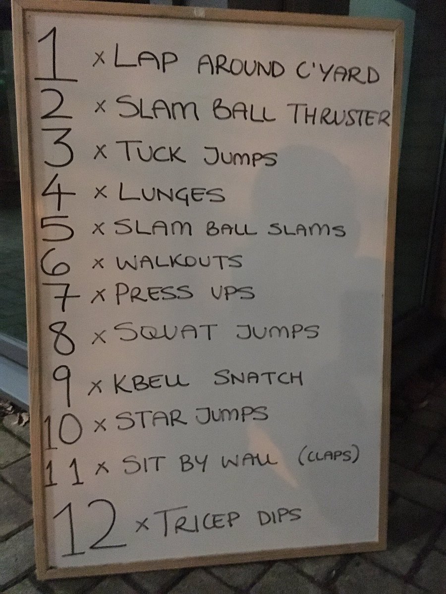 12 days of Christmas. Do set 1, then set 2 + 1, then set 3 + 2 + 1 etc. Owen decided to throw in a few more things too 😫 #marathonTraining #circuits