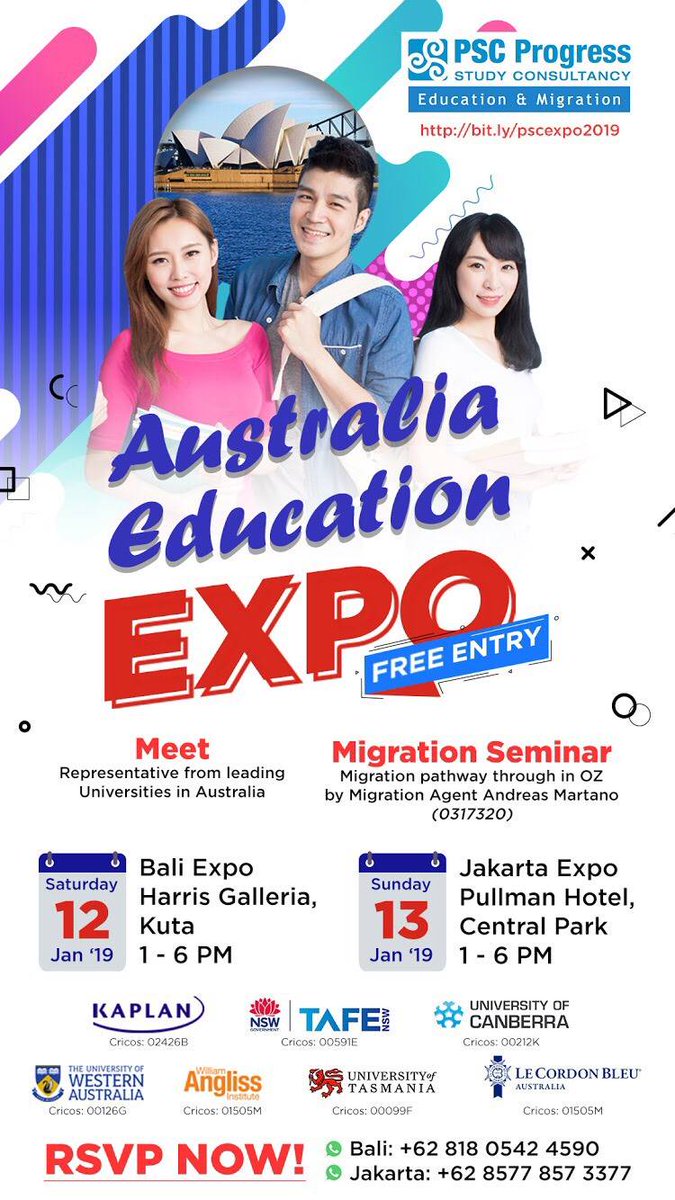 radiountar's tweet photo. 🔸Australia Education Expo 2019🔸
.
Akan diadakan pada: 
📆 Hari/Tanggal: Minggu, 12 Januari 2018
🕛 Waktu: Pukul 12:00 – 18:00 
🏢 Tempat: Pullman Hotel Central Park
.
Daftarkan dirimu sekarang juga!
https://t.co/m0Pg7pBn9q 
.
For more info: 
0857 7857 3377 (Dewina) https://t.co/wOdJbThWVo