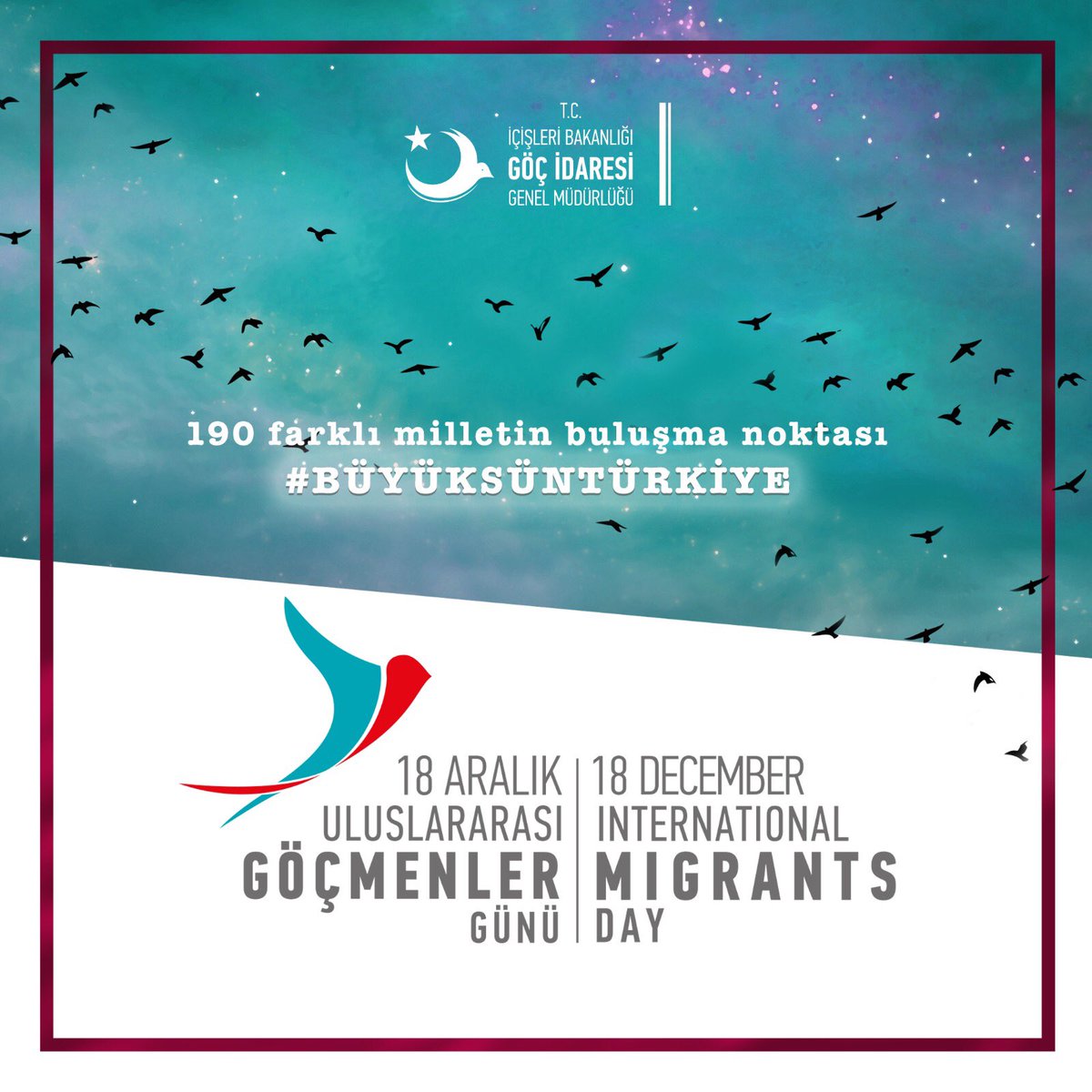 Göç İdaresi Başkanlığı (@gocidaresi) on Twitter photo 190 farklı milletten insanla #BÜYÜKSÜNTÜRKİYE #18AralıkUluslararasıGöçmenlerGünü 190 farklı milletten insanla #BÜYÜKSÜNTÜRKİYE #18AralıkUluslararasıGöçmenlerGünü