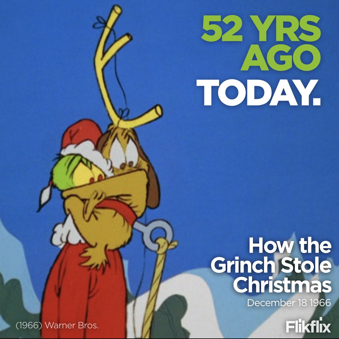 flikflix's tweet photo. Released 52 years ago today. Find it on Flikflix. https://t.co/FIBsJO1WBH

#HowtheGrinchStoleChristmas #FlikflixPick #ChuckJones #BenWasham #IrvSpector #BobOgle #TedGeisel #BorisKarloff #JuneForay #ThurlRavenscroft #DalMcKennon #DrSeuss #Christmas #Whoville #TheGrinch https://t.co/CWDdfKNwts