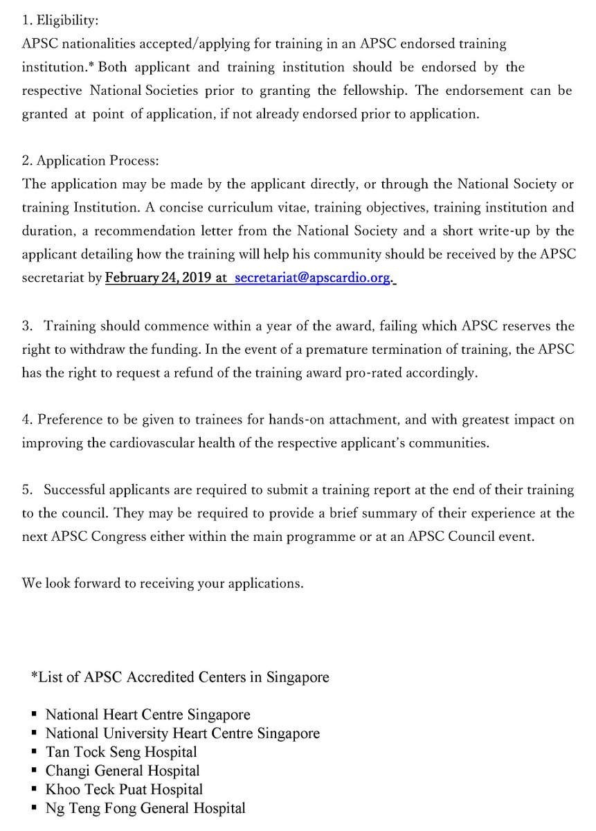Asian Pacific Society of Cardiology's
#APSC-#Singapore #Scholarship - USD 25,000
Application deadline: 24th Feb. 2019