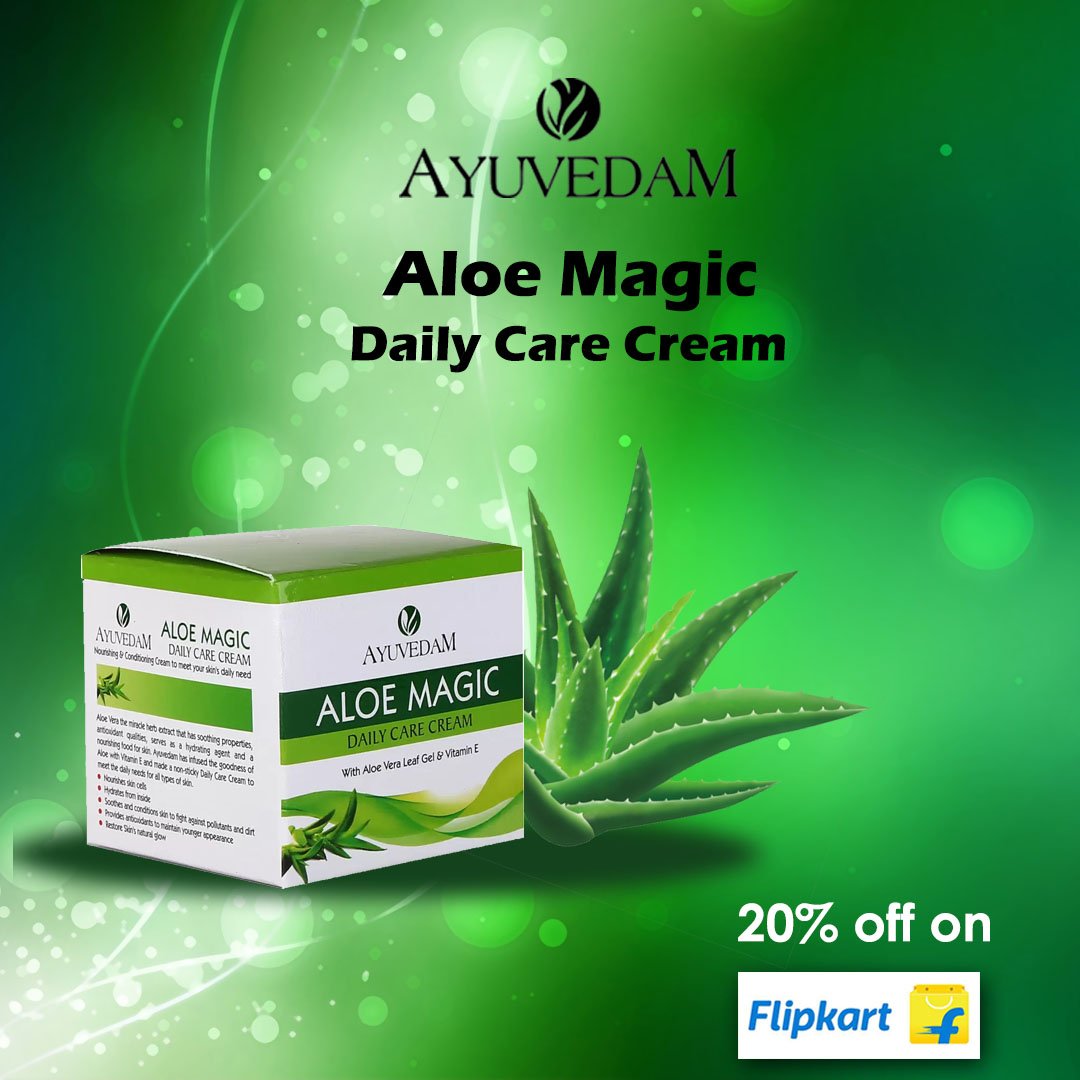 AyuvedamIndia's tweet photo. Aloe Vera is rich in moisturizing properties and reduces dark spots too. Use #ayuvedam Aloe Magic and feel the Magic on your skin.
Order from Flipkart and avail discount- https://t.co/2GKoE9Fj98 #dailycarecream #aloeveragoodness #skincare #nourishedskin #glow https://t.co/oGpq1jkQFs