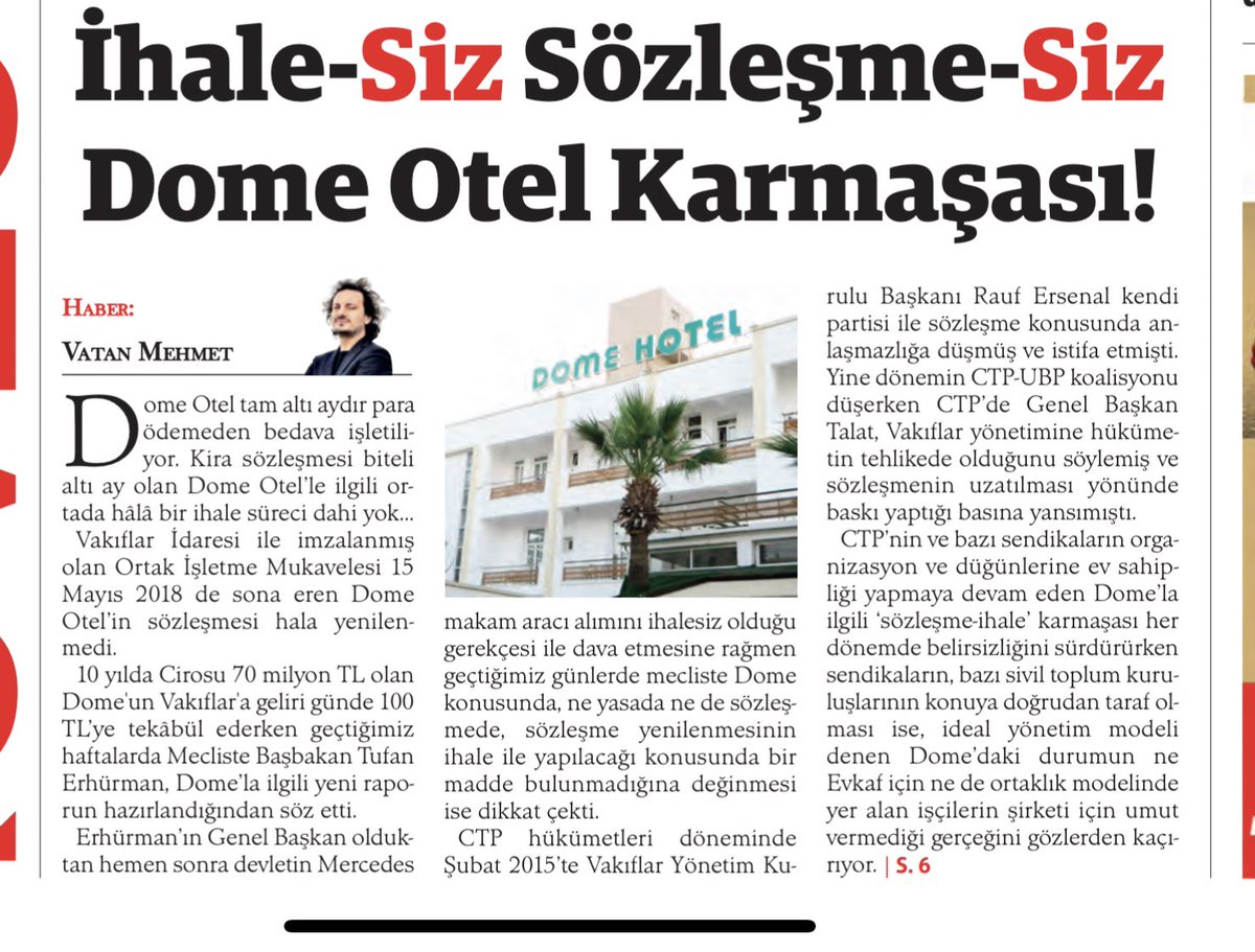DomeOtel konusu... 
Haberden👉 “Günlük kirası 100 TL. CTP’nin ve bazı sendikaların organizasyon ve düğünlerine ev sahipliği yapmaya devam ediyor...” YORUMSUZ!...