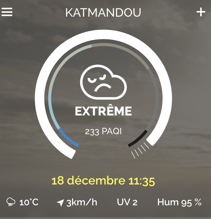 FranceInNepal's tweet photo. Air pollution in #Kathmandu is reaching a peak today, good opportunity to brainstorm about #AirPollution, #publichealth, #publictransport , #Connectivity, #CableCar, #walkability, #cyclability, #Cop24, #AmbassadeVerte #GreenEmbassy #VisitNepal2020 https://t.co/WKCJ9UOnaq