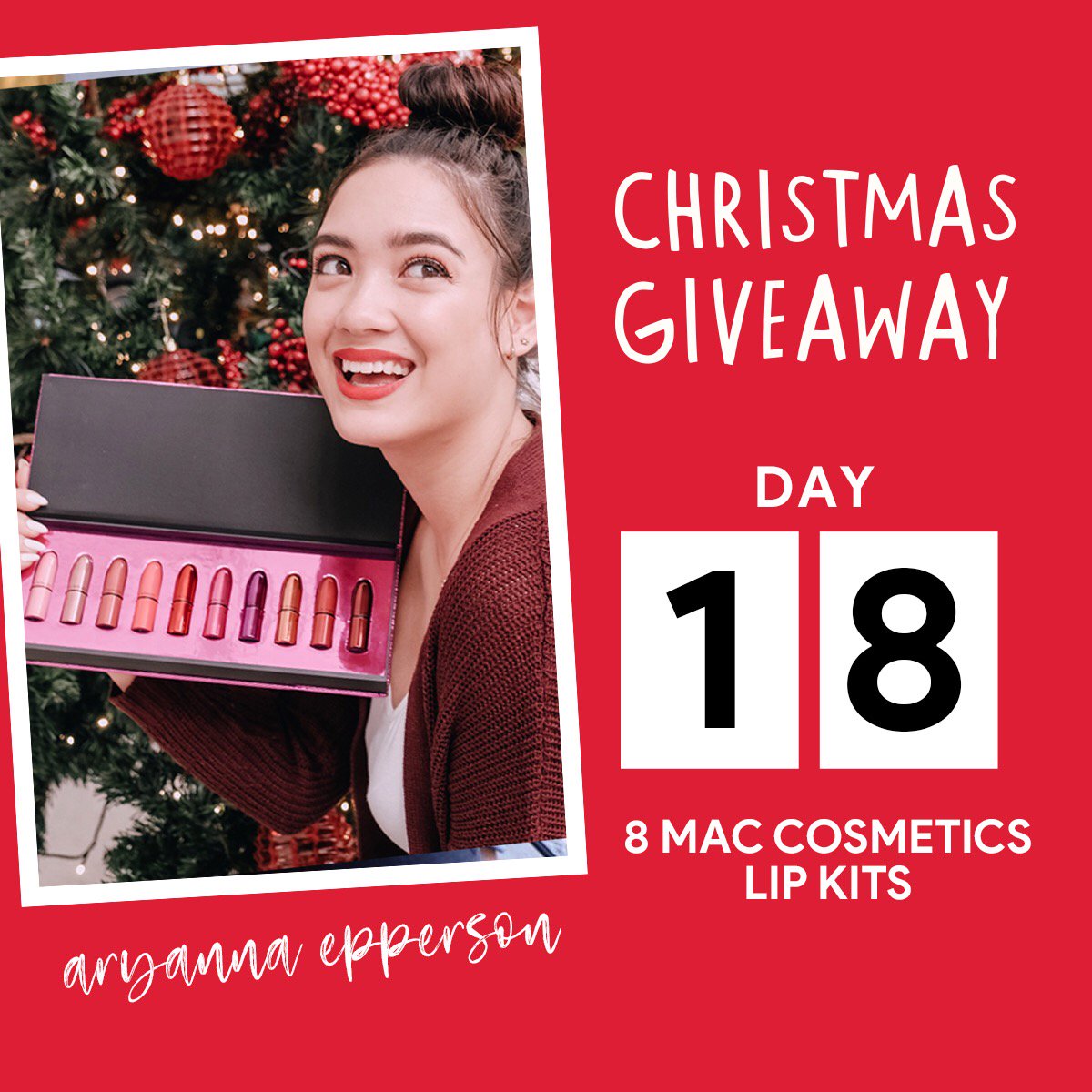 TheSMStore's tweet photo. On the 18th day of our CHRISTMAS GIVEAWAY, @aryannaepperson gets 10 #ShinyPrettyThings from @MACcosmetics... and we want 8 of you to glam it up, too! ⠀⠀⠀⠀⠀⠀⠀⠀⠀
👉 Visit our IG to join: https://t.co/d2qoRw18UG...⠀⠀
#ItsChristmasAtSM #TheSMStore⠀ https://t.co/LuLcGlKmuJ