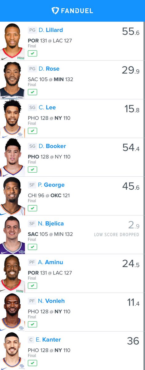 TheDFSBlueprint's tweet photo. NBA cashes yet again with a score of 273.2! #TheBlueprint https://t.co/3CMAhu8271