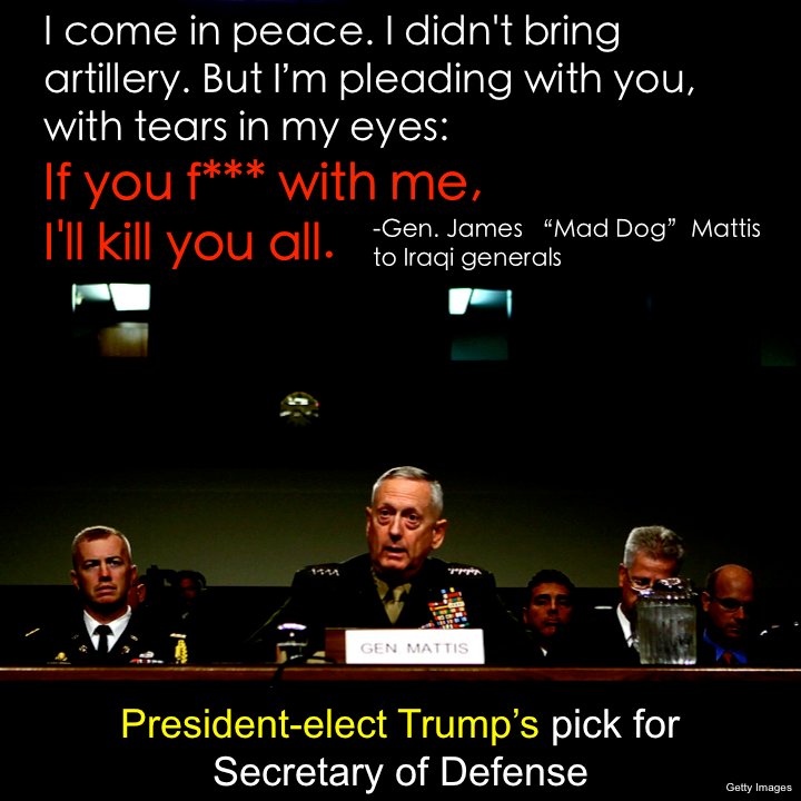 I hope Trump lives long enough to full absorb how big a mistake he made appointing Mattis though. Mattis is a patriot and Trump's worst enemy.