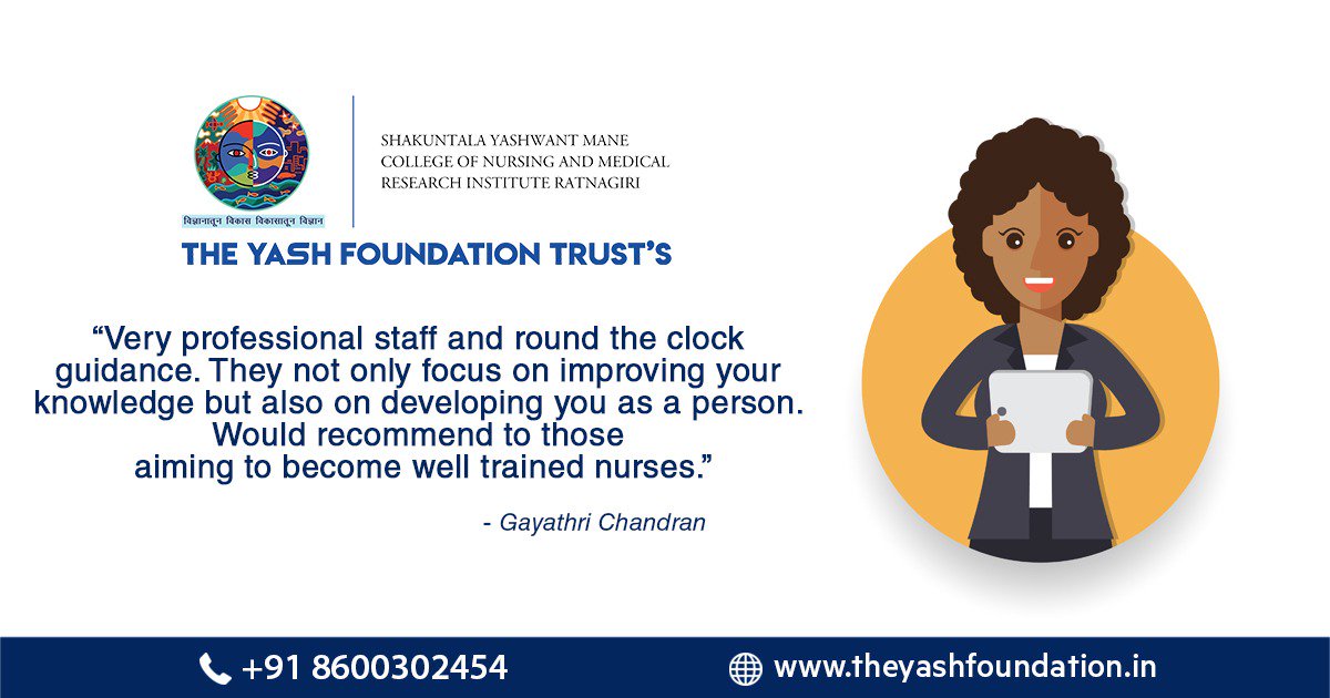 yash_foundation's tweet photo. We are happy to play a big role in shaping a student into an incredible nurse. Here is what one of our happy students has to say about us!

Call us: +91 8600302454, 023 – 52282454
Website: https://t.co/esjuPUvKry
#NursingCourse #NursingCollege #NursingSchool #NursingStudents https://t.co/QTfbOSt3Q4