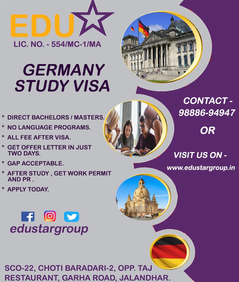 nnltype2's tweet image. Study in #GERMANY.

#AllFeeAfterVisa

#GapAcceptable

#EDUSTAR #STUDYVISA

FOR ANY ENQUIRY,CALL US OUR EXPERTS - 98886-94947

OR DROP YOUR NUMBER..