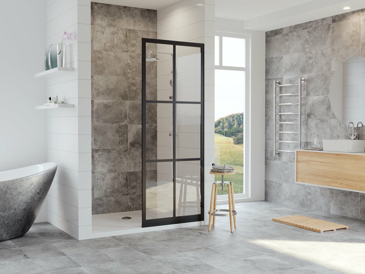 Create a showstopping bath design with the eye-catching Gridscape door at the center.