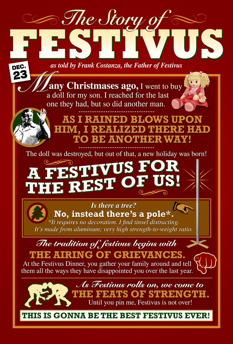 TodayThatWas's tweet photo. Dec. 18/1997 - Seinfeld episode "The Strike" airs for the first time.  Episode popularized the holiday "Festivus". https://t.co/BgczQ1T16I