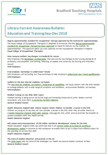 Current Awareness Bulletin Education and Training Sep-Dec 2018