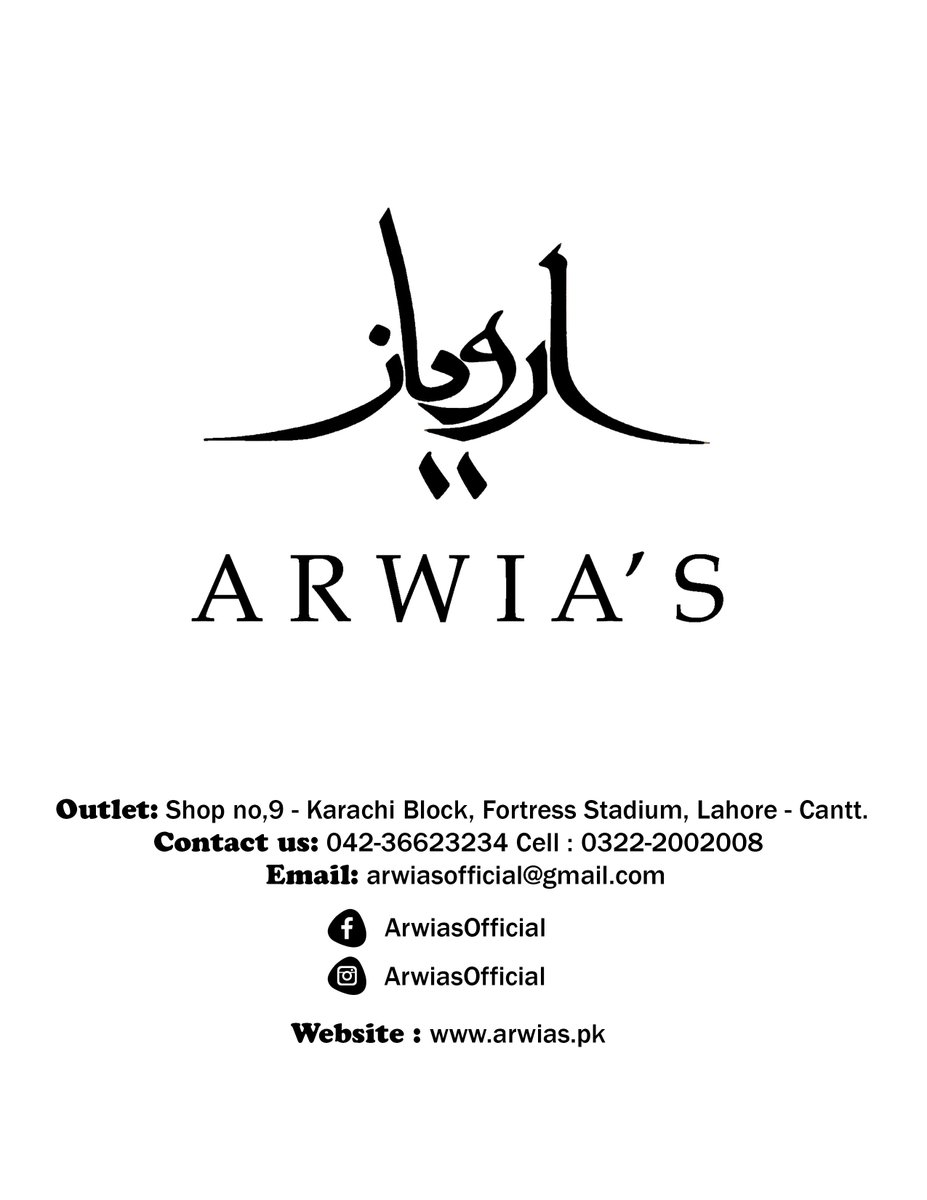 Arwias Formal 
Shop Online : arwias.pk
Visit our outlet : Shop no 9 karachi block fortress stadium lahore
#wow #lahore #karachi #islamabad #ootd #potd #embroidered #embellished #womenclothing #ladieswear #shoponline #pakistaniclothing #bridals #formal #semiformal
