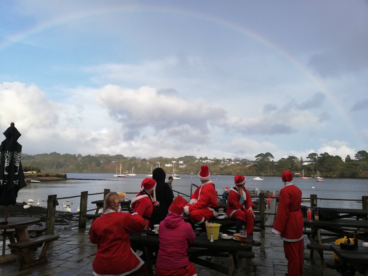 SUPinaBagUK's tweet photo. If it didn't rain we wouldn't have Rainbows #TuesdayThoughts Sunday's paddle Mylor to the Pandora #SantaSUP #LoveCornwall @TruroHour #TruroHour https://t.co/69SZORvfc6