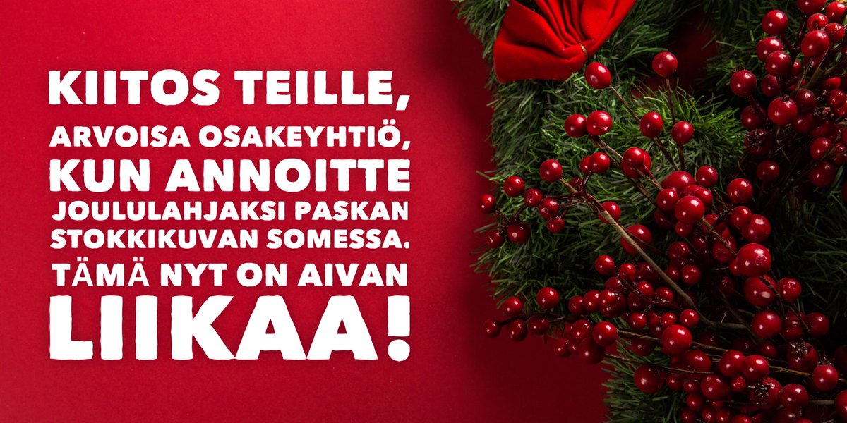 Senioridevaajan joulukalenteri! Luukku 18: paskat stokkikuvakortit. Kun saat vain tällaisen niin tiedät että olet sidosryhmää Ö tai markkinointiosasto heräsi jouluasioihin (taas) vähän myöhässä.