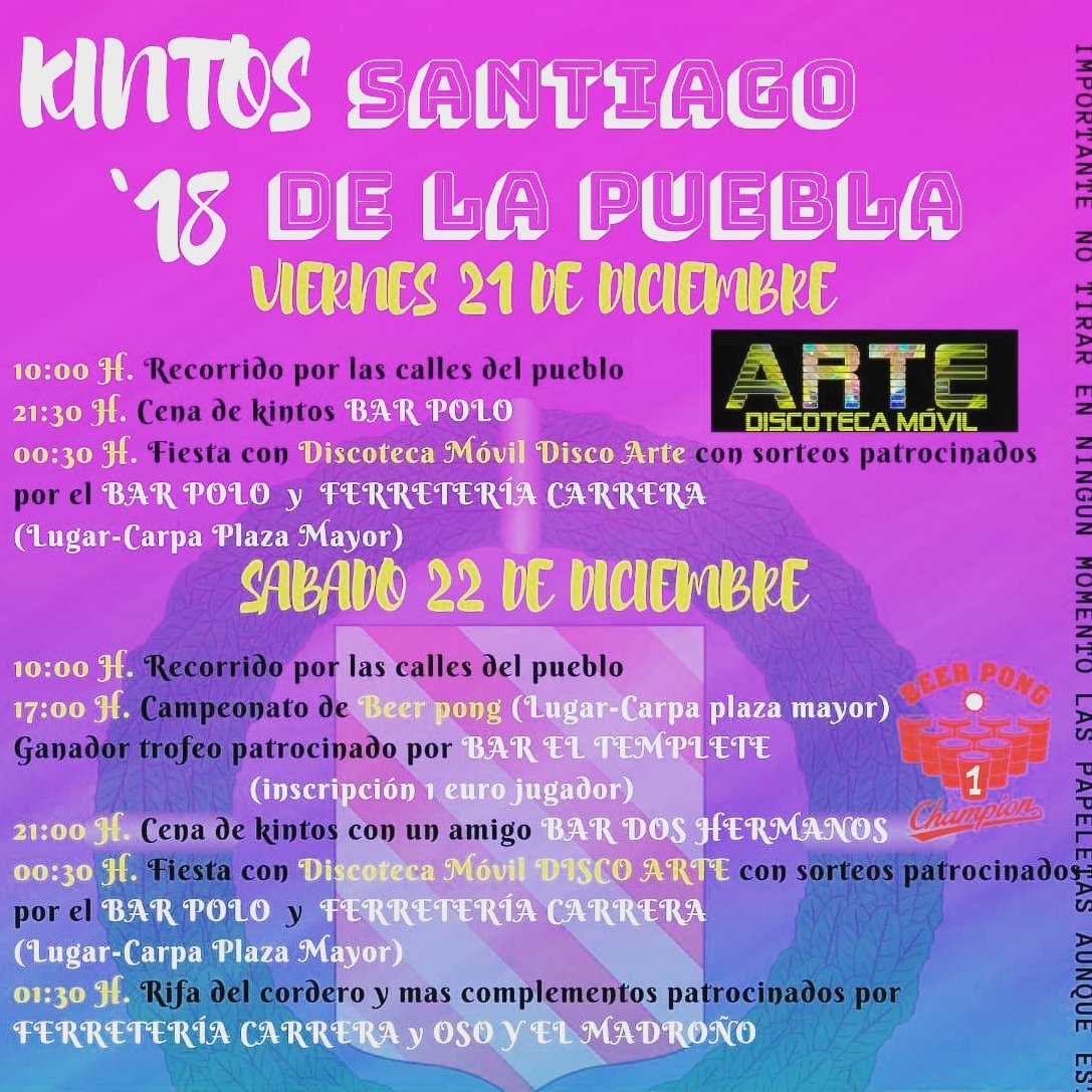 discoarte's tweet photo. EL PRÓXIMO FINDE NOS VAMOS DE FIESTA CON LOS QUINTOS A SANTIAGO DE LA PUEBLA, VIERNES  Y SÁBADO! OS ESPERAMOS EN LA CARPA DE LA PLAZA  🤩🤩🤩 https://t.co/Hq4LsKQiyK